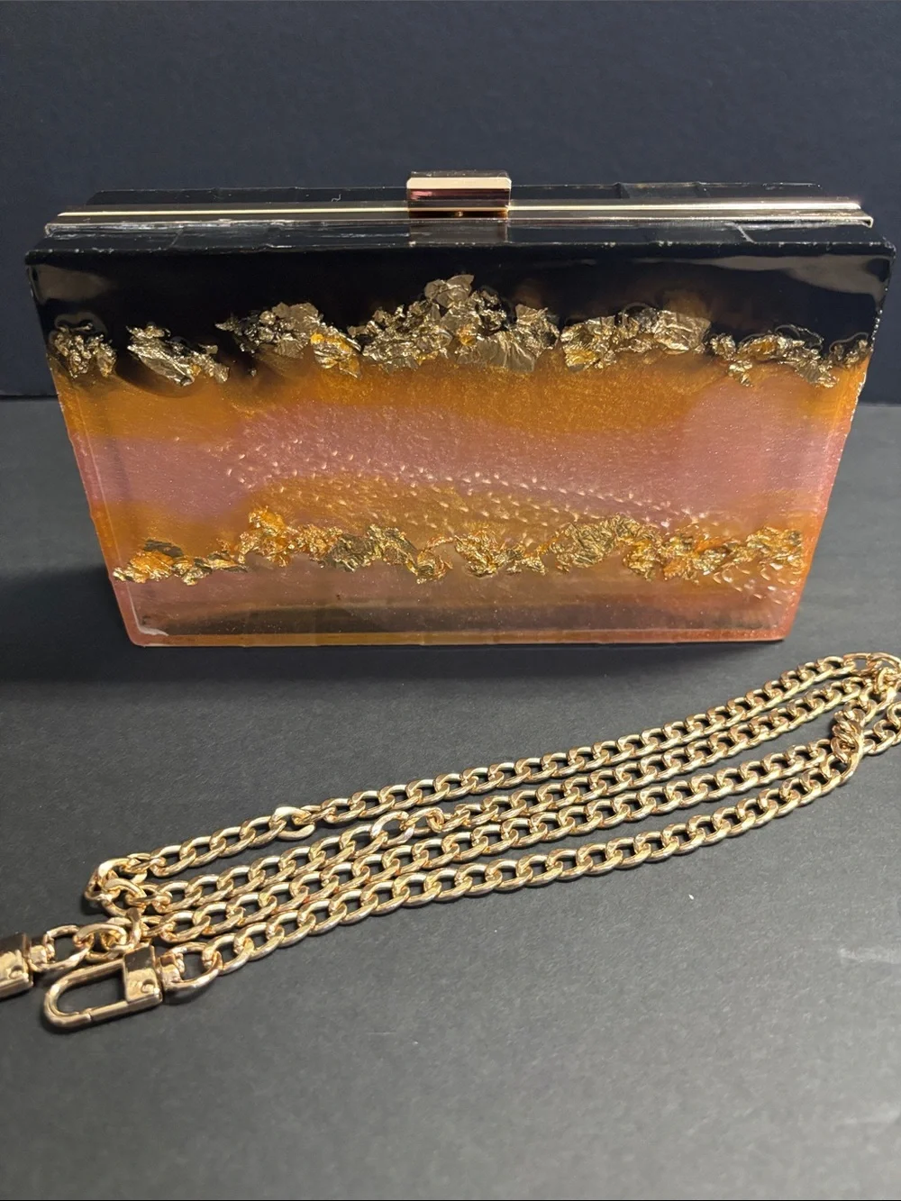 Gold Accent Ombre Resin Clutch - Pink and Gold